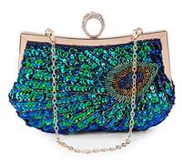 BAIGIO Clutch Mujer Fiesta Verde, Bolso de Noche Lentejuelas Pavo Real Bolso de Embrague Carteras de Mano Bandolera con Cadena para Ceremonia Boda Novia