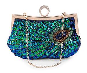 BAIGIO Clutch Mujer Fiesta Verde, Bolso de Noche Lentejuelas Pavo Real Bolso de Embrague Carteras de Mano Bandolera con Cadena para Ceremonia Boda Novia