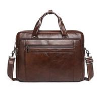 BAIGIO Maletín de Hombre, Bolsa de Cuero Genuino para Portátil 15.6 Pulgadas Vintage, Bolso de Cuero Documento Portátilde Hombro para Trabajo (Café-Grande)