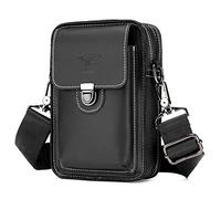 BAIGIO Riñonera Hombre Cuero Bolsa de Cintura Cinturón Vintage Bolsillo Cartera Funda para Teléfono Móvil para Deportes Running Fiestas Jogging Trekking (Negro)