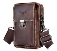BAIGIO Riñonera Hombre Cuero Bolsa de Cintura Cinturón Vintage Bolsillo Cartera Funda para Teléfono Móvil para Deportes Running Fiestas Jogging Trekking (Marrón)