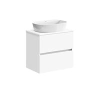 Baikal Baño Onyx, 2 cajones, suspendido en Pared, con Lavabo cerámico. Mueble Montado, Melamina 16,Mueble F39 + Top + Lavabo 70 cm Blanco