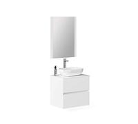 Baikal Baño Onyx, 2 cajones, suspendido en Pared, con Lavabo cerámico. Mueble Montado, Melamina 16,Mueble F46 + Top + Lavabo + Espejo 60 cm Blanco