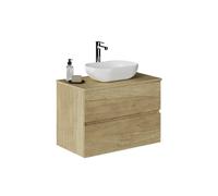 Baikal Baño Onyx, 2 cajones, suspendido en Pared, con Lavabo cerámico. Mueble Montado, Melamina 16,Mueble F46 + Top + Lavabo 90 cm Nature