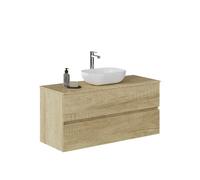 Baikal Baño Onyx, 2 cajones, suspendido en Pared, con Lavabo cerámico. Mueble Montado, Melamina 16,Mueble F46 + Top + Lavabo 120 cm Nature