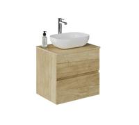 Baikal Baño Onyx, 2 cajones, suspendido en Pared, con Lavabo cerámico. Mueble Montado, Melamina 16,Mueble F46 + Top + Lavabo 60 cm Nature