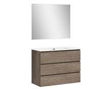 Baikal | Conjunto Completo de Mueble de Baño Suspendido a la Pared con Lavabo Cerámico y Espejo | Tres Cajones, Cierre Amortiguado, Melamina 16mm | Mueble MONTADO | Nebraska | 100cm