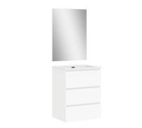 Baikal | Conjunto Completo de Mueble de Baño Suspendido a la Pared con Lavabo Cerámico y Espejo | Tres Cajones, Cierre Amortiguado, Melamina 16mm | Mueble MONTADO | Blanco Mate | 70cm