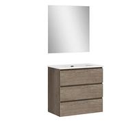 Baikal | Conjunto Completo de Mueble de Baño Suspendido a la Pared con Lavabo Cerámico y Espejo | Tres Cajones, Cierre Amortiguado, Melamina 16mm | Mueble MONTADO | Nebraska | 90cm