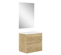 Baikal, Conjunto de baño Natura. Mueble de Baño de Fondo Reducido, con Lavabo cerámico. Distribución Dos Cajones. Mueble MONTADO. Dos Cajones con Espejo. Fondo 39cm 50 cm Nature