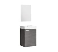 Baikal Conjunto De Mueble De Baño 45cm. Incluye Mueble con Lavabo. Melamina 16mm. Mueble MONTADO. Lavabo Encastrado. con Espejo 1 Puerta Tirador Horizontal Ceniza