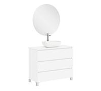 Baikal Conjunto de Mueble de Baño Neo con Espejo Luna Lisa, Tres Cajones o Dos Puertas, Mueble con Patas, Varios Acabados y Medidas, Melamina 16mm, Mueble MONTADO, 3c + Top 100 cm, Blanco