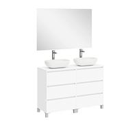 Baikal Conjunto de Mueble de Baño Neo con Espejo Luna Lisa, Tres Cajones o Dos Puertas, Mueble con Patas, Varios Acabados y Medidas, Melamina 16mm, Mueble MONTADO, 3c + Top 60+60 cm, Blanco