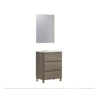 Baikal Conjunto de Mueble de Baño Neo con Lavabo Cerámico y Espejo Luna Lisa, Tres Cajones, sobre Patas. Disponible en Distintos Acabados. Mueble MONTADO Nebraska