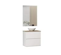 Baikal Conjunto de Mueble de Baño Ness, Especial para baños pequeños. Mueble de Fondo Reducido en 36cm, Incluye Lavabo Cerámico. Mueble MONTADO. Dos Cajones con Espejo 60 cm Blanco
