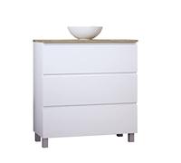 Baikal Conjunto de Mueble de Baño Ness, Especial para baños pequeños. Mueble de Fondo Reducido en 36cm, Incluye Lavabo Cerámico. Mueble MONTADO. Tres Cajones 80 cm Blanco