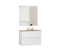 Baikal Conjunto de Mueble de Baño Ness, Especial para baños pequeños. Mueble de Fondo Reducido en 36cm, Incluye Lavabo Cerámico. Mueble MONTADO. Dos Cajones con Espejo 80 cm Blanco