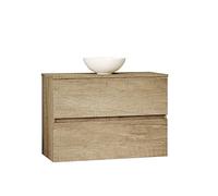 Baikal Conjunto de Mueble de Baño Ness, Especial para baños pequeños. Mueble de Fondo Reducido en 36cm, Incluye Lavabo Cerámico. Mueble MONTADO. Dos Cajones 80 cm Nature