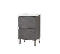 Baikal Conjunto Mueble de Baño con Lavabo, Mueble con Patas, en Varios Acabados, Melamina 16, Sin Espejo. Puerta + Cajón 60 cm Ceniza, 280034890, 60 X 46 X 82 cm