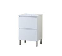 Baikal Conjunto Mueble de Baño con Lavabo, Mueble con Patas, en Varios Acabados, Melamina 16. Sin Espejo. Puerta Cajón Blanco, 60 X 46 X 82, Puro