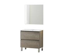Baikal Conjunto Mueble de Baño con Lavabo y Espejo, con Patas, en Varios Acabados, Melamina 16. Puerta + Cajón 80 cm Nebraska