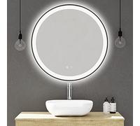 Baikal Espejo de Baño, Espejo con Marco Negro. Opción con y Sin LED. Estilos Que se adaptan al baño o Cualquier Estancia del hogar. Redondo con LED Perimetral Táctil + Anti Vaho D80 cm