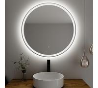 Baikal Espejo de Baño Redondo | Diámetro 80cm | Grosor 6mm | Retroiluminado con Arenado | Táctil con Antivaho | Tonalidades 3500K/4000K/6000K | Espejo con luz | Espejo con LED.