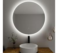 Baikal Espejo de Baño Redondo | Diámetro 80cm | Retroiluminado | Táctil con Antivaho | 26,5W | 960lm | Clase B | Tonalidad 4000K | Espejo con luz LED