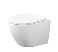 BAIKAL Inodoro de Cerámica T7. WC Suspendido con Sistema Rimless. Sanitario con Salida a Pared y Asiento con caída Amortiguada. Blanco Brillo