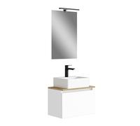 Baikal MAIA, Conjunto de Mueble de Baño. Mueble pequeño con Lavabo cerámico y Espejo con Aplique luz LED. Mueble Suspendido en Pared. Varios Acabados y Medidas. Mueble Montado.