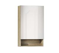Baikal Mueble Camerino con Espejo, Armario Auxiliar de Baño Multiusos, Opción con o sin Luz LED. Mueble de Pared de fácil colocación. Armario MONTADO. Acabado Nature. Abierto 1 Puerta 48 cm