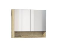 Baikal Mueble Camerino con Espejo, Armario Auxiliar de Baño Multiusos, Opción con o sin Luz LED. Mueble de Pared de fácil colocación. Armario MONTADO. Acabado Nature. Abierto 2 Puertas 80 cm