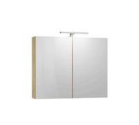 Baikal Mueble Camerino con Espejo, Armario Auxiliar de Baño Multiusos, Opción con o sin Luz LED. Mueble de Pared de fácil colocación. Armario MONTADO. Acabado Nature. Camerino LED 80 cm