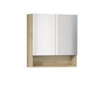 Baikal Mueble Camerino con Espejo, Armario Auxiliar de Baño Multiusos, Opción con o sin Luz LED. Mueble de Pared de fácil colocación. Armario MONTADO. Acabado Nature. Abierto 2 Puertas 60 cm