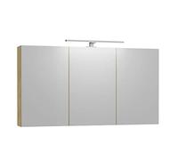 Baikal Mueble Camerino con Espejo, Armario Auxiliar de Baño Multiusos, Opción con o sin Luz LED. Mueble de Pared de fácil colocación. Armario MONTADO. Acabado Nature. Camerino LED 120 cm