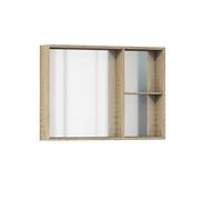 Baikal Mueble Camerino con Espejo, Armario Auxiliar de Baño Multiusos, Opción con o sin Luz LED. Mueble de Pared de fácil colocación. Armario MONTADO. Acabado Nature. Sin Puerta 80 cm