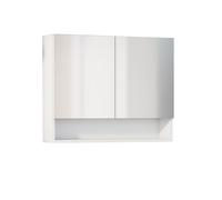 Baikal Mueble Camerino con Espejo, Armario Auxiliar de Baño Multiusos, Opción con o sin Luz LED. Mueble de Pared de fácil colocación. Armario MONTADO. Acabado Blanco. Abierto 2 Puertas 80 cm