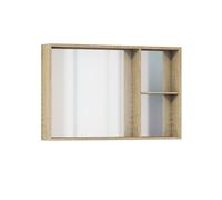 Baikal Mueble Camerino con Espejo, Armario Auxiliar de Baño Multiusos, Opción con o sin Luz LED. Mueble de Pared de fácil colocación. Armario MONTADO. Acabado Nature. Sin Puerta 90 cm