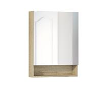 Baikal Mueble Camerino con Espejo, Armario Auxiliar de Baño Multiusos, Opción con o sin Luz LED. Mueble de Pared de fácil colocación. Armario MONTADO. Acabado Nature. Abierto 1 Puerta 60 cm