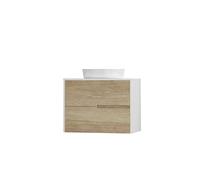 Baikal Mueble de baño Gavin, 2 cajones, Mueble Suspendido en Pared. Incluye Lavabo Cerámico sobre Encimera. Varios Acabados y Medidas. Mueble MONTADO. Sin Espejo 80 cm Nature, 280034842