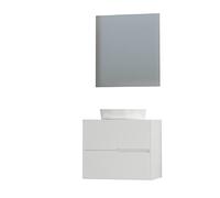 Baikal Mueble de baño Gavin, 2 cajones, Mueble Suspendido en Pared. Incluye Lavabo Cerámico sobre Encimera. Varios Acabados y Medidas. Mueble MONTADO. con Espejo 70 cm Blanco