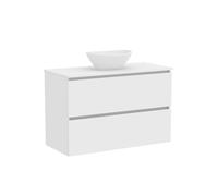 Baikal Mueble de Baño Klay. Mueble MONTADO. 2 Cajones Suspendido con Lavabo sobre Encimera. Armario de Baño. Lavabo Ceramico. 100cm Blanco.