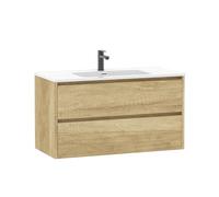Baikal Mueble de Baño Lex. Mueble MONTADO. 2 Cajones Supendido con Lavabo. Armario de Baño. 100cm Nature
