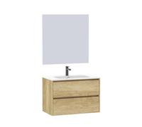 Baikal Mueble de Baño Lex. Mueble MONTADO. 2 Cajones Supendido con Lavabo y Espejo. Armario de Baño. 80cm Nature
