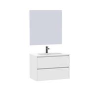 Baikal Mueble de Baño Lex. Mueble MONTADO. 2 Cajones Supendido con Lavabo y Espejo. Armario de Baño. 80cm Blanco
