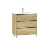 Baikal Mueble de Baño Lex. Mueble MONTADO. 3 Cajones con Patas con Lavabo. Armario de Baño. 80cm Nature