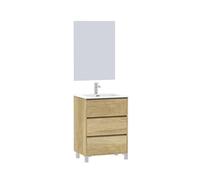 Baikal Mueble de Baño Lex. Mueble MONTADO. 3 Cajones con Patas con Lavabo y Espejo. Armario de Baño. 60cm Nature