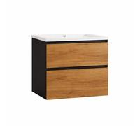 Baikal Mueble de Baño Lia. Mueble MONTADO. 2 Cajones Suspendido con Lavabo Ceramico. Armario de Baño. Cierre Amortiguado. Altura 64cm. 70cm. Negro - Teka