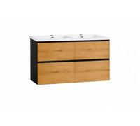 Baikal Mueble de Baño Lia. Mueble MONTADO. 4 Cajones Suspendido con Lavabo Ceramico. Armario de Baño. Cierre Amortiguado. Altura 64cm. 120cm. Negro - Teka