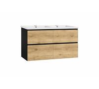 Baikal Mueble de Baño Lia. Mueble MONTADO. 4 Cajones Suspendido con Lavabo Ceramico. Armario de Baño. Cierre Amortiguado. Altura 64cm. 120cm. Negro - Nature